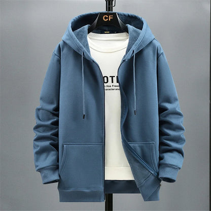 Big Size Hoodie Men Hood Long Sleeve Sweatshirt Male Zip-up Loose Cotton Fleece-lined Casual Top Zipper Large Fat Plus 10XL 12XL