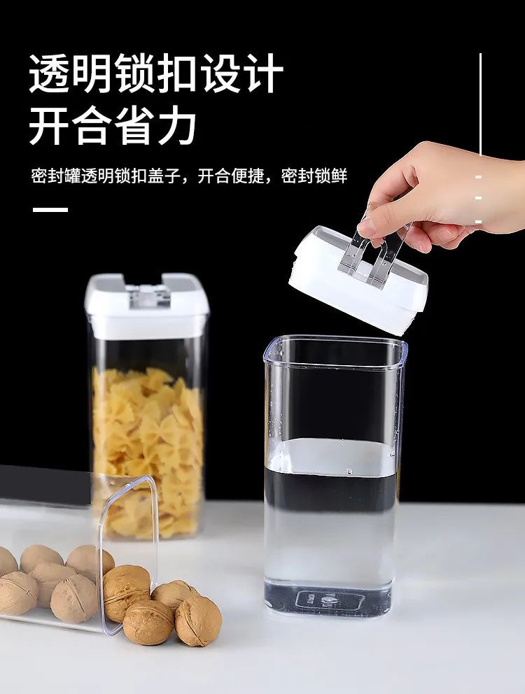 Kitchen Plastic Container Organizer Moisture-Proof Sealed Tank Square Transparent Grain Storage Jar Dried Fruit Snack Box Cans.