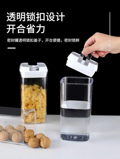 Kitchen Plastic Container Organizer Moisture-Proof Sealed Tank Square Transparent Grain Storage Jar Dried Fruit Snack Box Cans.