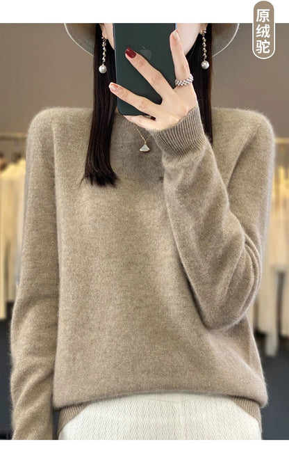 100% Merino Wool Sweater Women O-neck Cashmere Knitwear Female Pullover Autumn Winter Casual Tops Solid Color Soft  Clothing