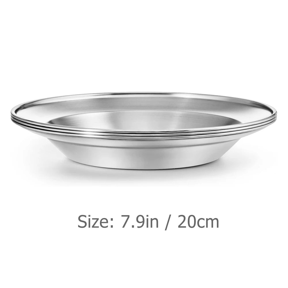 3pcs Stainless Steel Plate Set 8 inch 6 inch Ultra-Portable Dinnerware Set Plates for Outdoor Camping Hiking Picnic BBQ Beach.