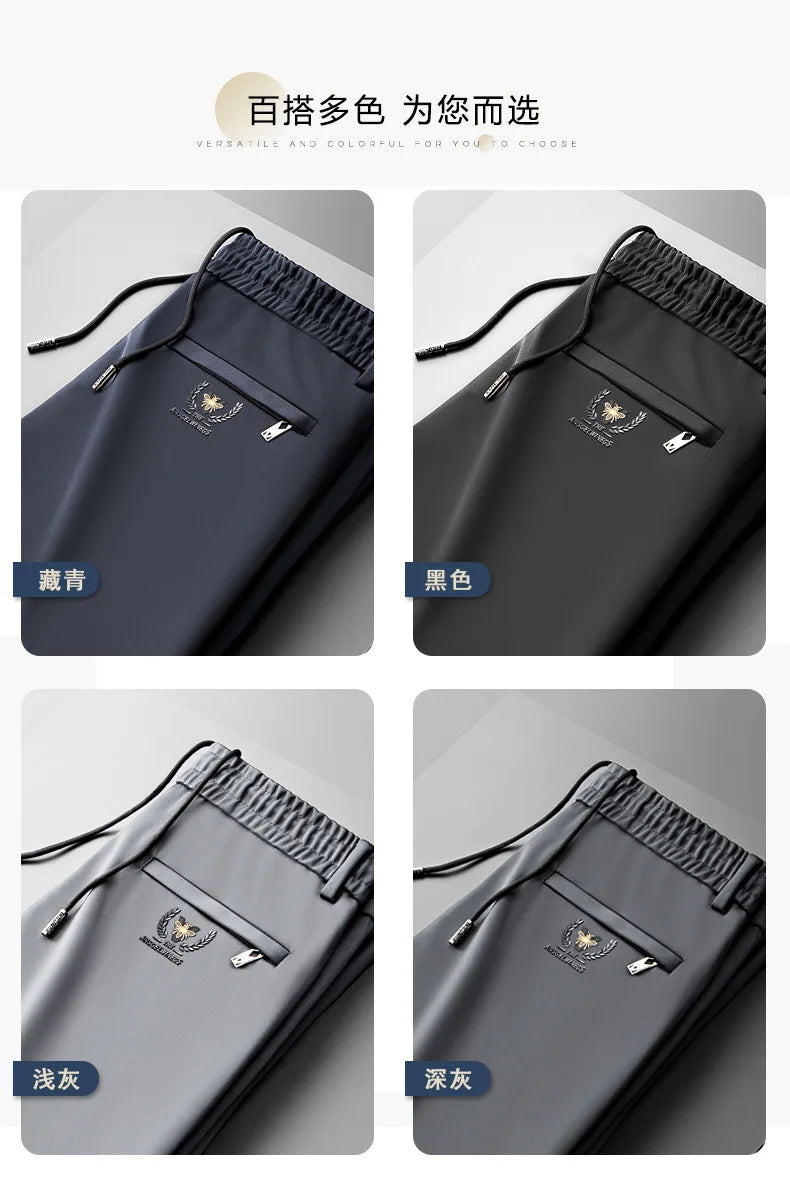 10XL Big Size Men's Summer Casual Pants Straight Fit Elastic Waist Trouser Male Classic Office Plus Large Stretch Zipper Pocket.