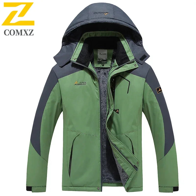 Winter Men's Parka Outdoor Lining Fleece-lined Thickened Windproof Warm Mountaineering Hooded Jacket Cold-resistant Ski Suit 6XL.