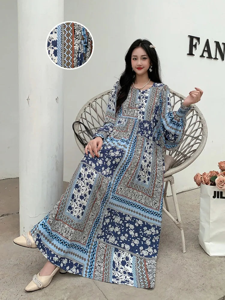Kleid Frauen Kleidung plus Größe Frühling Sommer böhmischen Strand koreanischen Stil Blumen Vintage Vestidos Robe lose Kleider übergroß