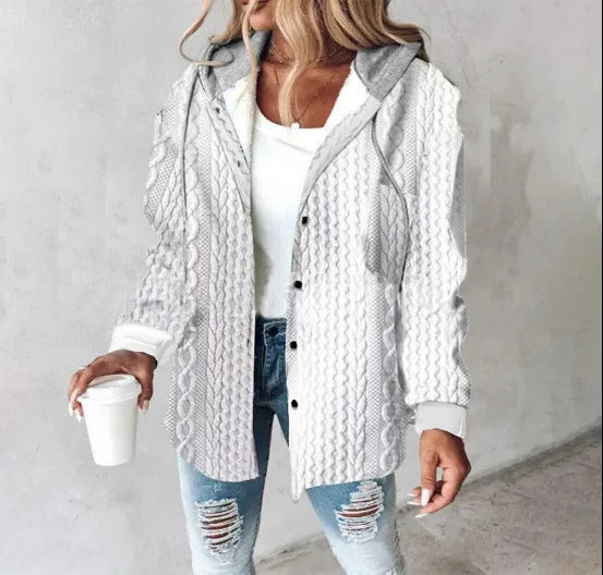 Neue Herbst und Winter frauen Plaid Jacke Mit Kapuze Mode Taste Strickjacke Top Tasche Casual Straße Vielseitige Jacke