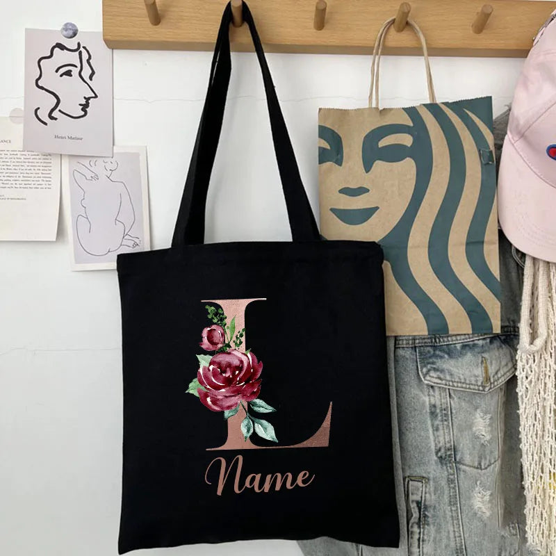Custom Name Handbag Travel Storage Shoulder Bag Simple Tote Bags Birthday Customize Wedding Bridesmaid Gift Canvas Tote Bag