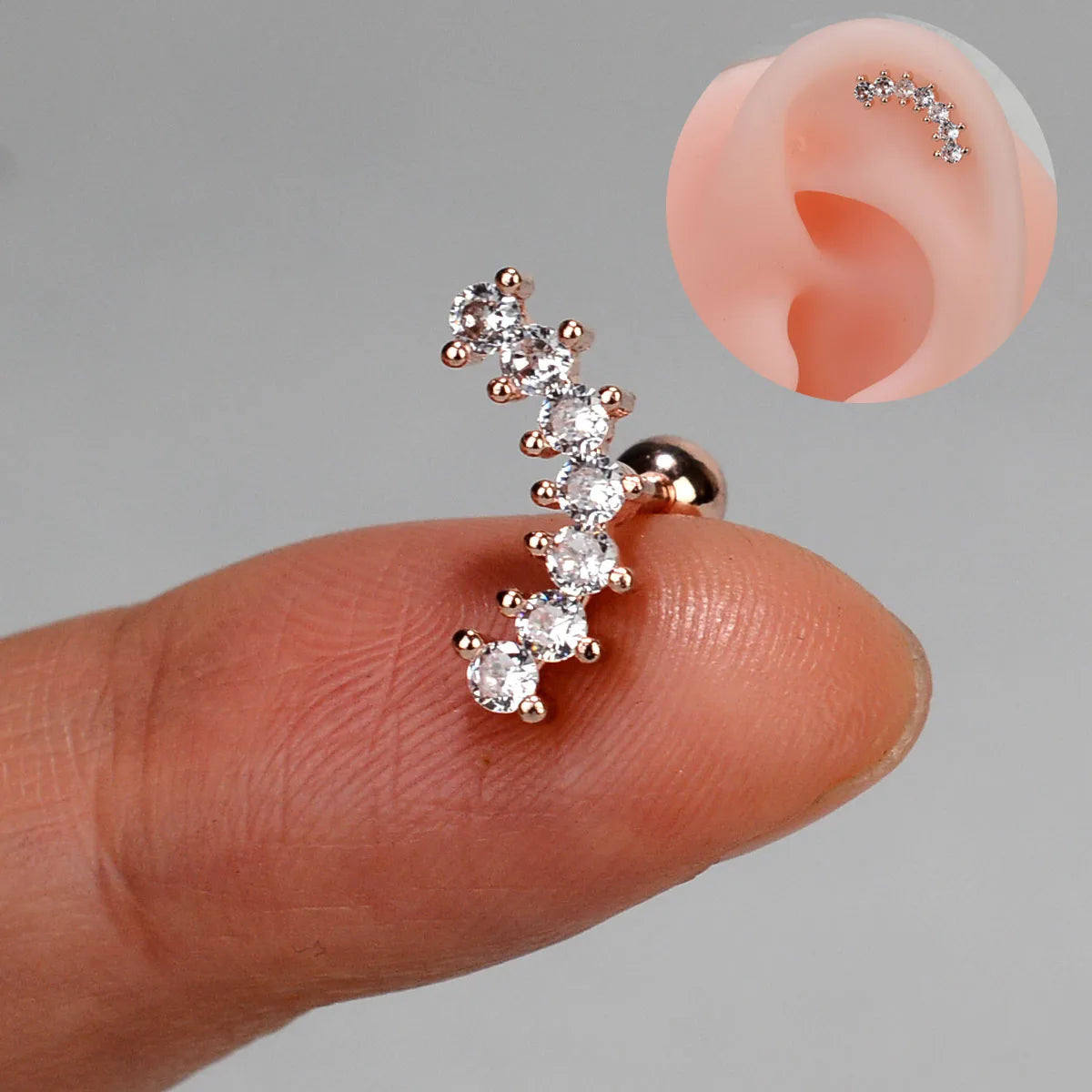 1PC New Curved Cz Cartilage Stud Moon Leaf  Helix Rook Conch Screw Back Earring Stainless Steel Bar Ear Piercing Jewelry.