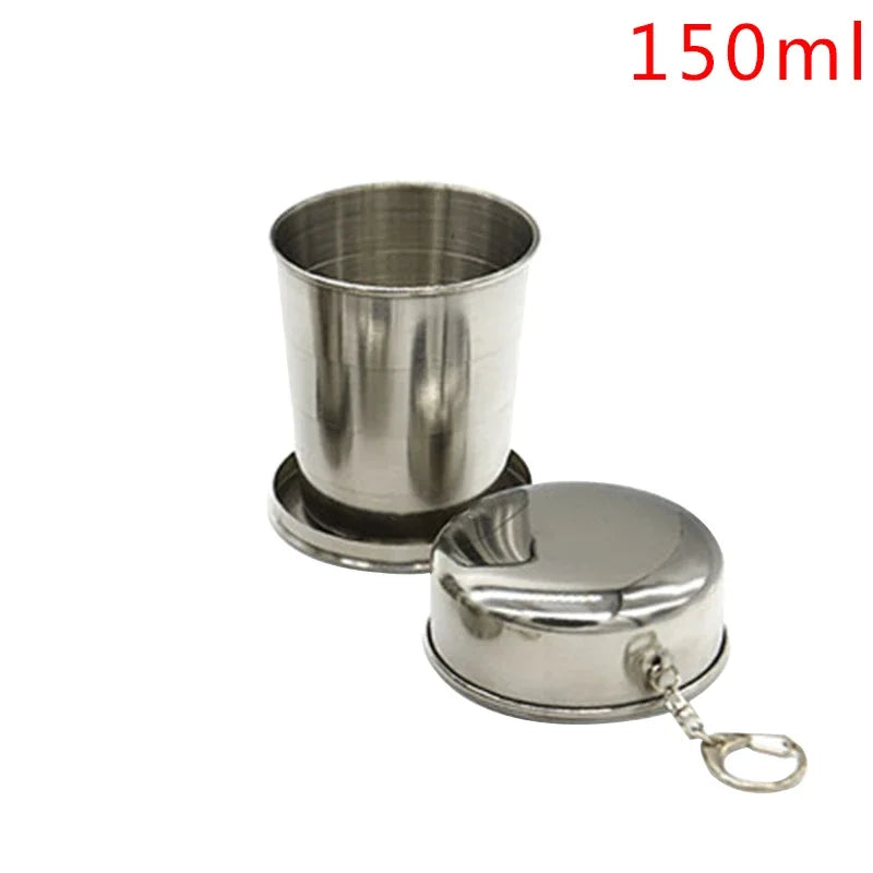 75ml/150ml/250ml Stainless Steel Folding Cup Portable Outdoor Travel Camping Telescopic Cup with Keychain Water Coffee Handcup.