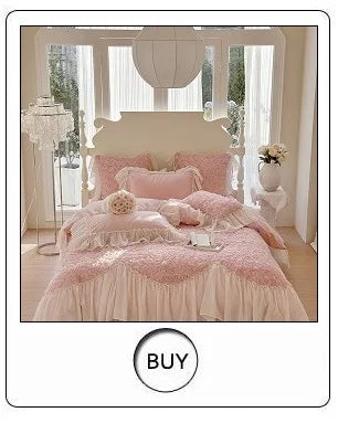 Three-Dimensional Rose Flowers Lace Ruffles Princess Wedding Bedding Set Warm Milk Velvet Duvet Cover Bed Sheet Pillowcases 4Pcs.