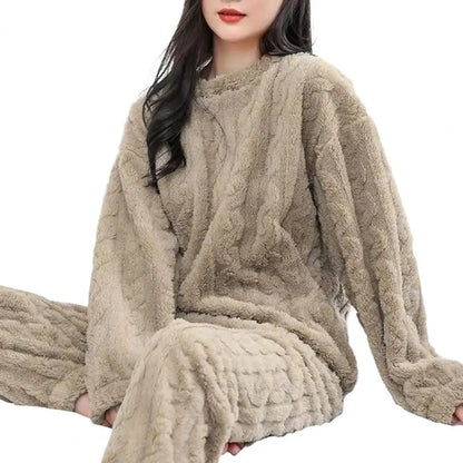Winter-Pyjama-Set, stilvolles Winter-Pyjama-Set für Damen, warmer Plüsch, 2-teilige Nachtwäsche, bequeme Pullover-Hose für den Herbst