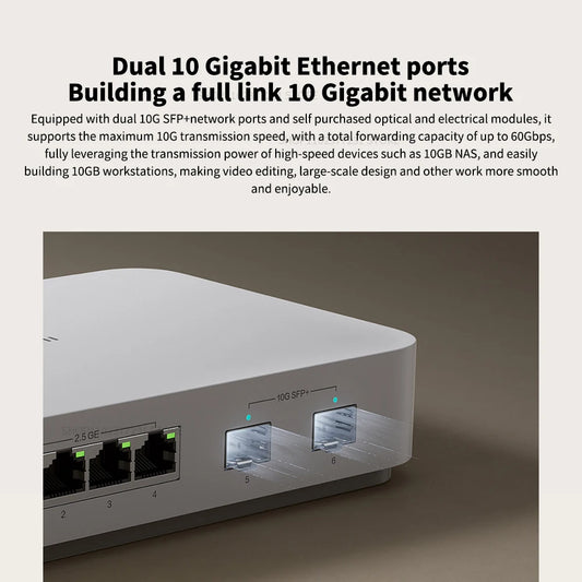 2025 NEW Xiaomi 10G Ethernet Switch 4×2.5G+2×10GMbps Mini Network Switches VLAN Ethernet Splitter Lan Router 6 Ports Hub Switch.