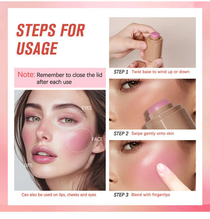 Magic Blush Stick 3-in-1 Cheek Lip Tinted Moistured Blush Stick Silky Brighten Blush Cream Blusher Cosmetics Tubes Matte Contour.