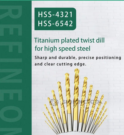 LOCO 50 Stück Titanbeschichtete Bohrer HSS Schnellarbeitsstahl-Set Werkzeug Hochwertige Elektrowerkzeuge 1/1,5/2/2,5/3 mm