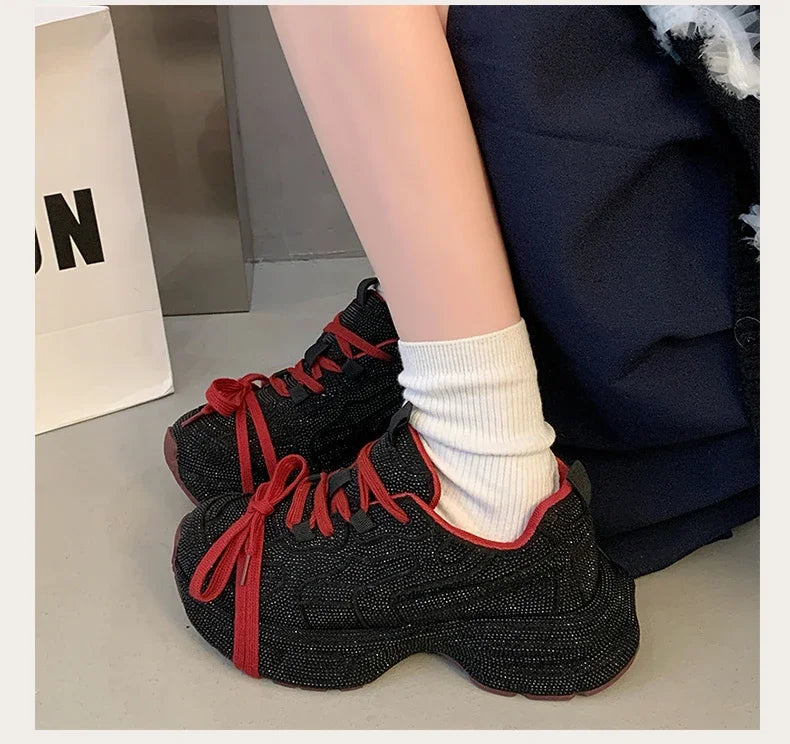 Top Quality Sneakers Women Skate Shoes Rhinestone Women Loafers Platform Fashion Shiny Women's Casual Shoes Crystal Sneaker.