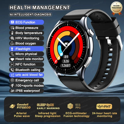 2025 New NFC  Health MonitorUric Acid Blood Pressure Blood oxygen Body Analysis Smart Watch ECG+PPG Clock Smartwatch Men lady