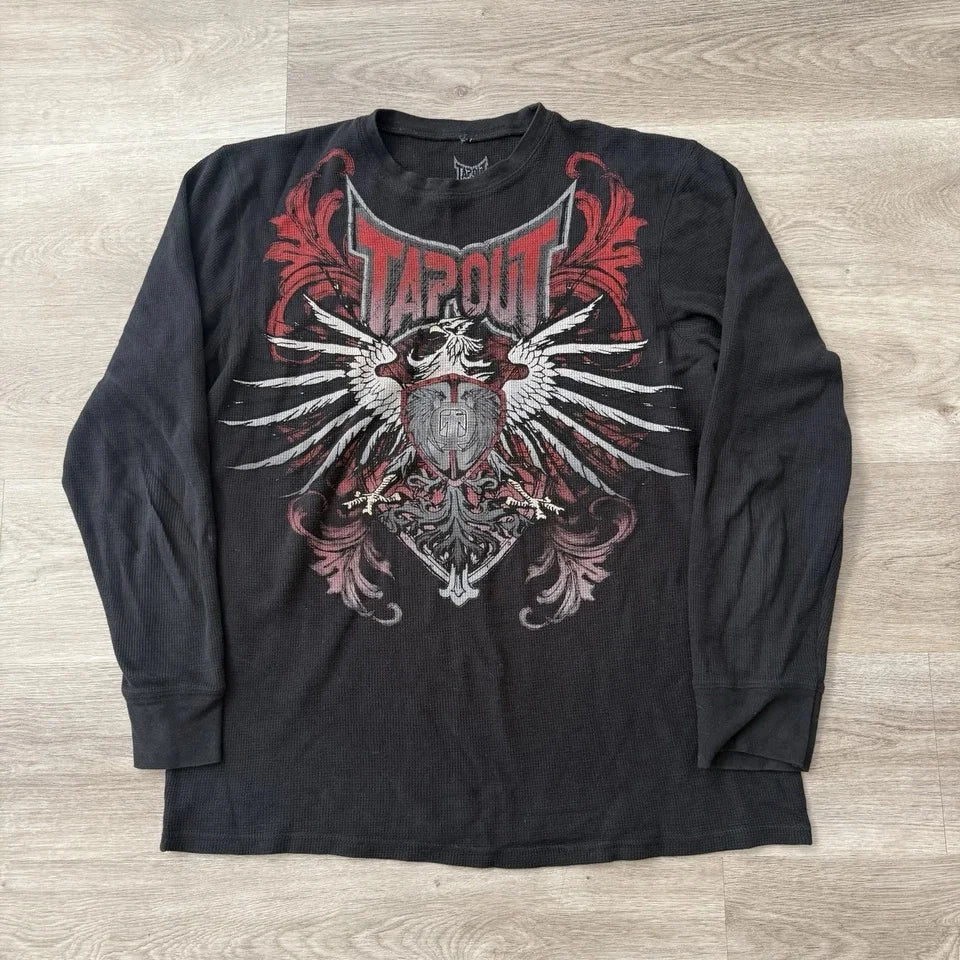 Y2K Oversized Long Sleeve Tapout T-Shirt Hip Hop Gothic Streetwear Unisex Couple Tee Summer Casual Fashion Round Neck Loose Fit