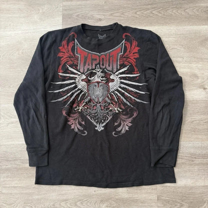 Y2K Oversized Long Sleeve Tapout T-Shirt Hip Hop Gothic Streetwear Unisex Couple Tee Summer Casual Fashion Round Neck Loose Fit