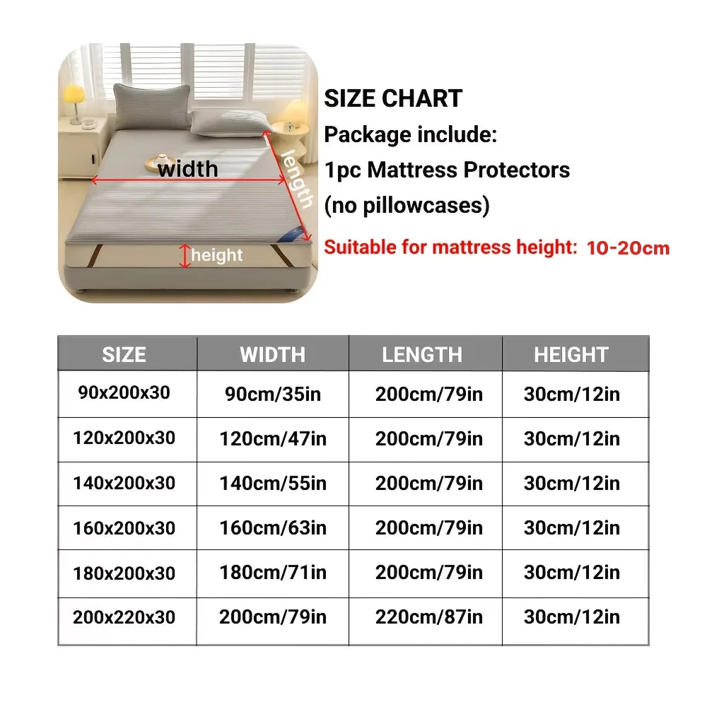 1pc Striped Waterproof Mattress Protector, Comfortable Mattress Cover, Soft and Breathable  for Single/Double Beds.