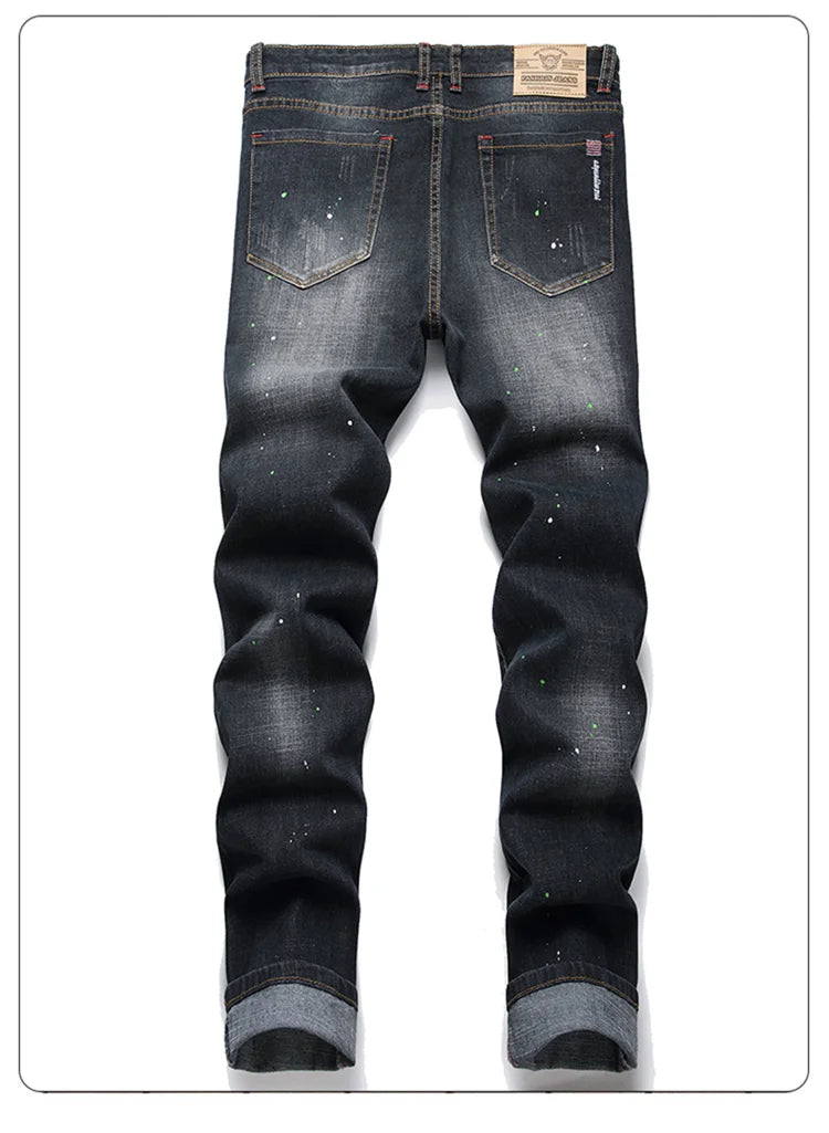 Mode Neue Slim Stretch Zerrissene Jeans männer Streetwear Farbe Flecken Denim Hosen Hip Hop Punk Persönlichkeit Loch Männliche Hosen.