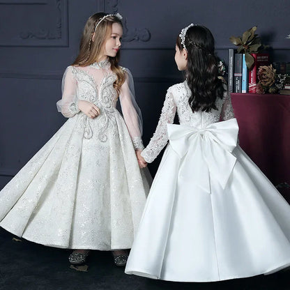 Mädchen Erstkommunion Kleid Blumen mädchen Hochzeit Pailletten Kleider für Kinder Klavier Leistung Vestidos Kinder Festzug Ballkleid