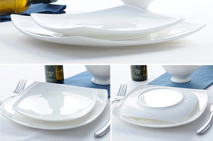 10.5 inch, bone china square dish, white ceramic plate for steak / soup, buffet serving trays, novalty dinner plate, rectangle.