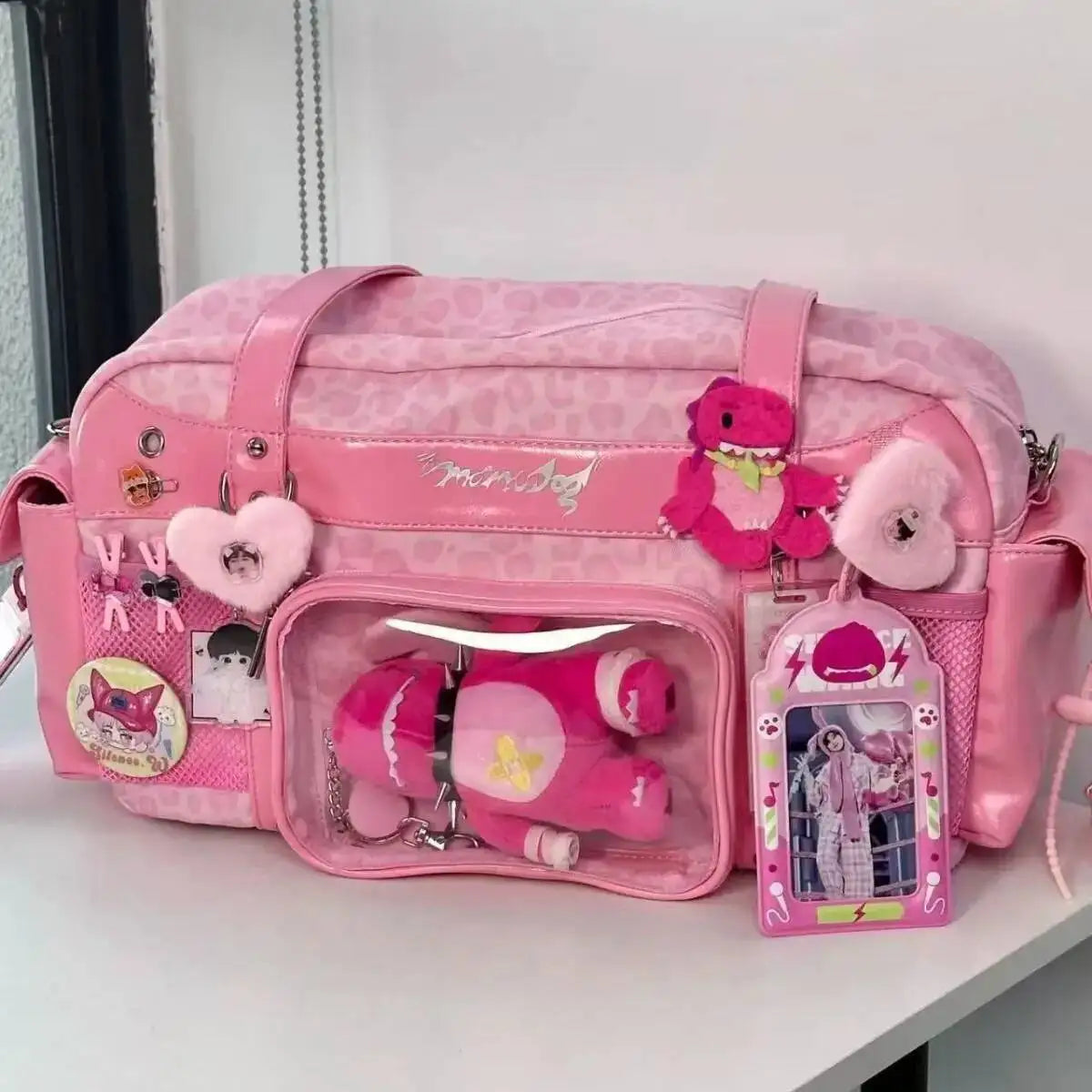 New Y2k Leopard Ita Shoulder Bag Lolita Girls Transparent Tote Bag Womens Large Capacity Crossbody Bag Cute DIY Display Handbags.