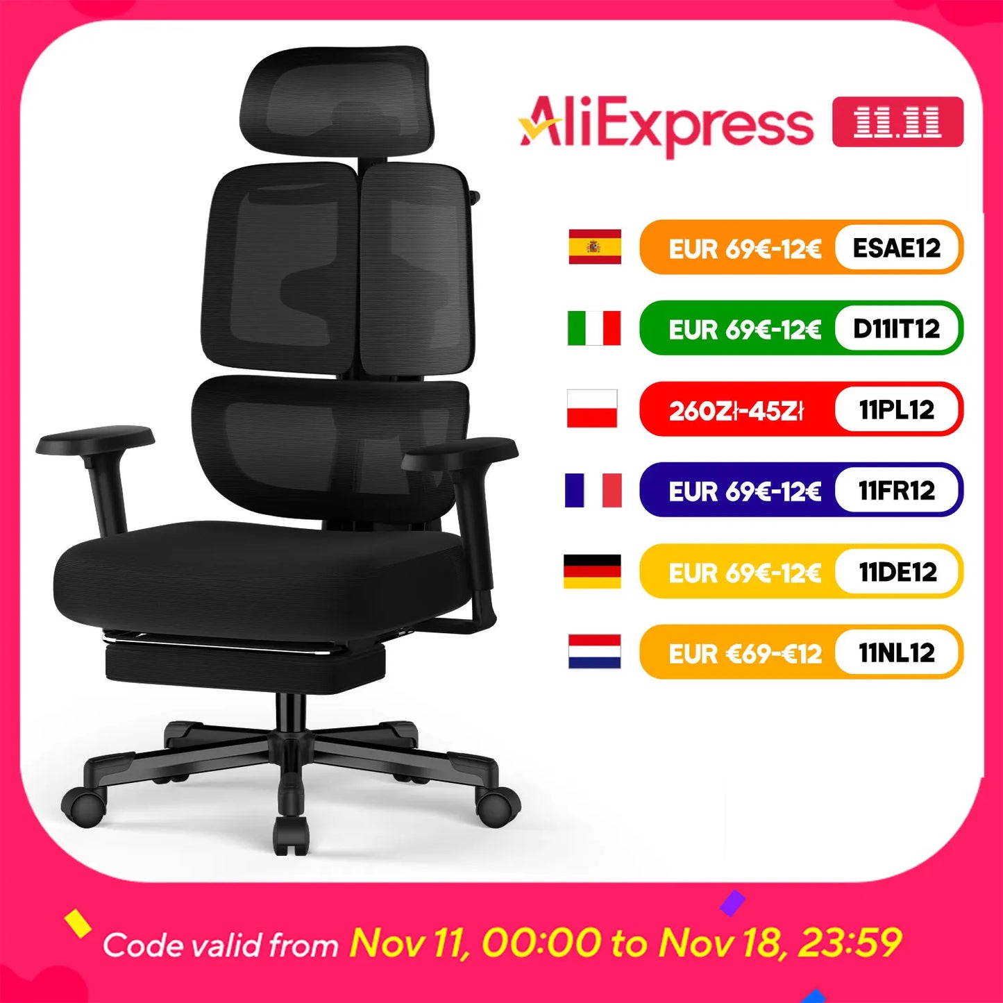 AUTHMIC Premium Ergonomischer Bürostuhl mit 6D-verstellbaren Armlehnen, 3D-Kopfstütze, 3-Zonen-Rückenlehne, 200 kg Tragkraft, Liegestuhl 90 ° -160 °