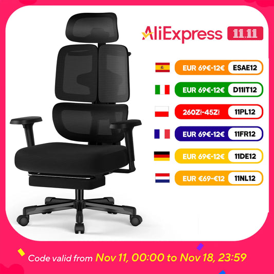 AUTHMIC Premium Ergonomischer Bürostuhl mit 6D-verstellbaren Armlehnen, 3D-Kopfstütze, 3-Zonen-Rückenlehne, 200 kg Tragkraft, Liegestuhl 90 ° -160 °