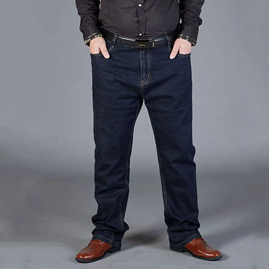 Übergroße Jeans für Herren 10XL (50 Zoll) – Stretchhose mit geradem Bein in Übergröße, Blau, große und große Streetwear, klassisches 5-Taschen-Design