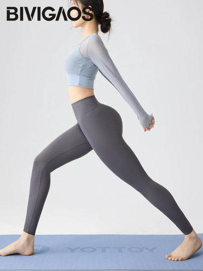 BIVIGAOS Spring Summer Multi Colored Thin Casual Fashion Sharkskin Leggings Women High Waist Tight Sport Cycling Fitness Legging.