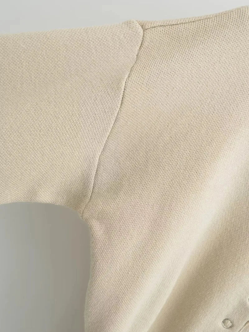 Women's High Waist Round Neck Single Breasted Cardigan Solid Long Sleeve Short Sweater Top Autumn Slim Bottoming Shirt.