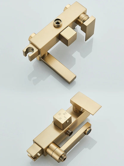 4 in 1 Gold Brushed Shower System Rainfall Shower Hot Cold Water Mixer With Bidet Faucet Bath Shower Faucet For Bathroom