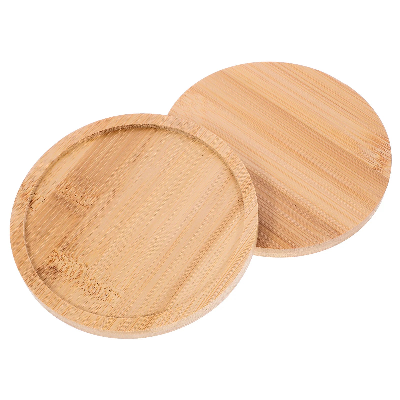 2 Pcs Bamboo Tray Wooden Plates Food Trays Wood Tableware Fruit Plates Serving Platters Home Decor Kitchen Counters Round Tray.