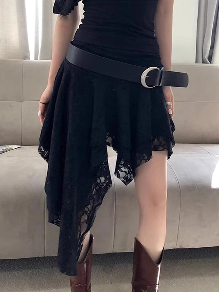 Asymmetrical Lace Skirt Pants Women High Waist Layered Skirt Y2k Japanese Vintage Jacquard Short Skirt 2025 Spring Clothing