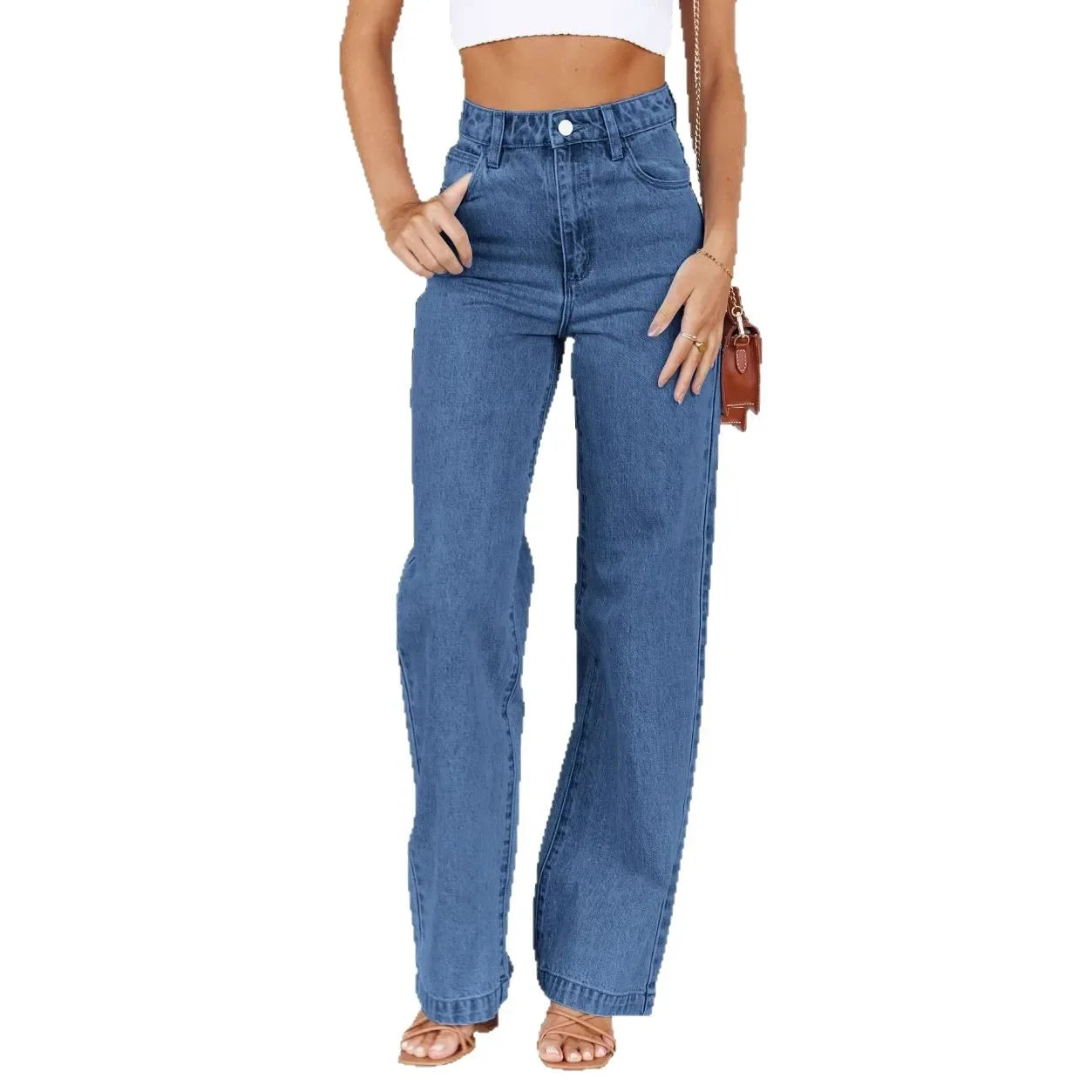 Women's Wide Leg Jeans Commute Style High Waist Denim Pants Elastic Casual High Quality Chinese Manufacturer Origin.