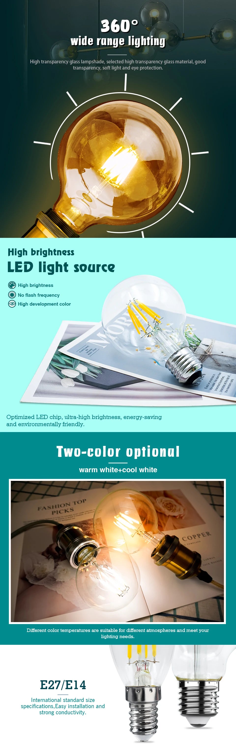 LED Retro Edison Glühbirne E14 E27 AC 220V 2W 4W 6W 8W Vintage Glas lampe C35 G45 A60 St64 G80 G95 G125 LED Filament Licht Wohnkultur.