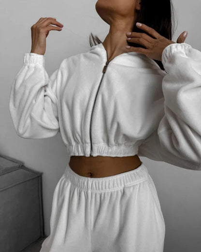 Fall Winter Women's Fashion Hooded Stand Collar Sweatshirt Set Casual Loose Fit Two Piece Streetwear Lounge Gym Ourdoor Outfit