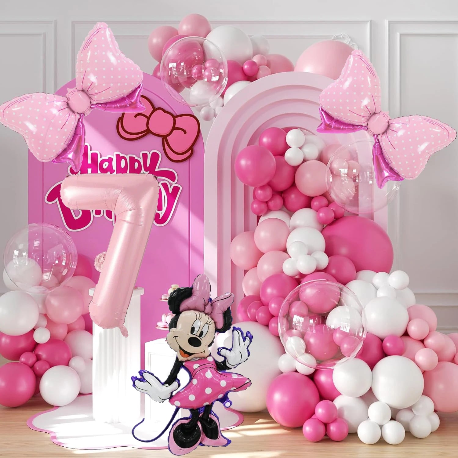 128PCS Minnie Maus Rosa Schleife Aluminium Form Ballon Girlande Bogen Set Mädchen Prinzessin Geburtstag Party Baby Dusche Dekoration Lieferungen.
