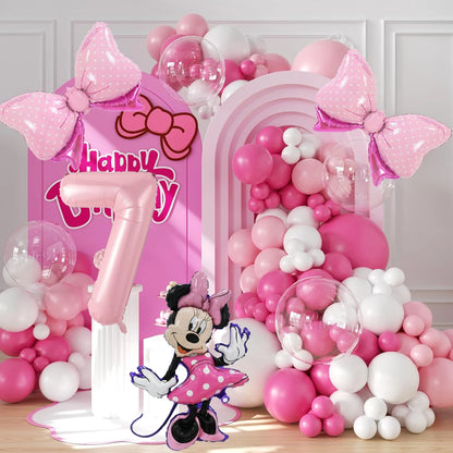 128PCS Minnie Maus Rosa Schleife Aluminium Form Ballon Girlande Bogen Set Mädchen Prinzessin Geburtstag Party Baby Dusche Dekoration Lieferungen.