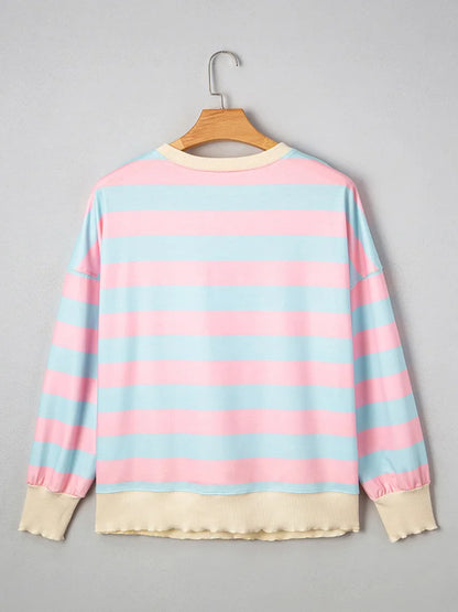 GIBSIE Plus Größe Gestreiften Tropfen Schulter Lose Sweatshirt Frauen 2025, Herbst Casual Langarm Passenden Rundhals Pullover Tops.