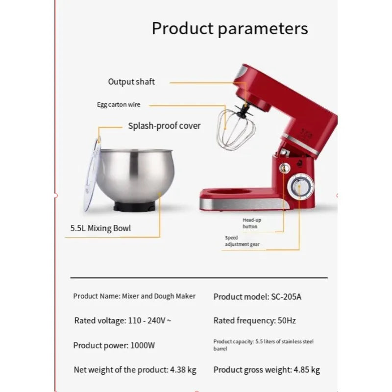 3L 3.5L 4L 5L 6L 6.5L 7L 8.5L 10L 12L Electric Cake Dough Mixer Flour Mixer Digital Kitchen Stand Food Mixers.