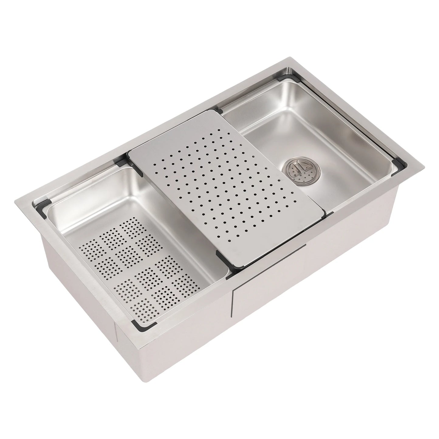 Küchenspüle aus Edelstahl, 8,66 Zoll tief, Abtropfkorb, Innenbecken, Unterbau- oder Überbau-Design