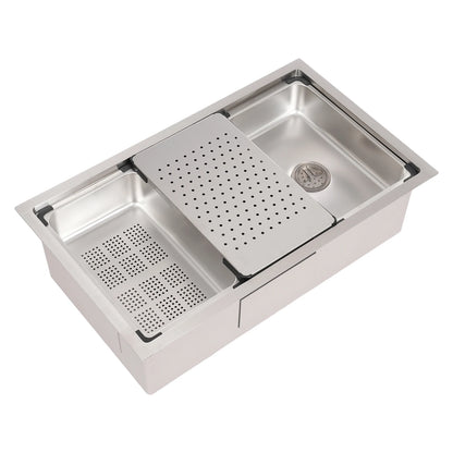 Küchenspüle aus Edelstahl, 8,66 Zoll tief, Abtropfkorb, Innenbecken, Unterbau- oder Überbau-Design