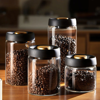 Coffee Beans Vacuum Sealed Tank Transparent Glass Food Storage Jars Household Moisture-proof Air Extraction Airtight Container.