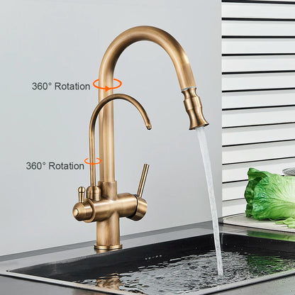 Antique Kitchen Sink Pure Faucet Pull Out Spout Hot Cold Mixer Taps Deck Mount Hot Cold Mixer Taps Purification Kitchen Crane