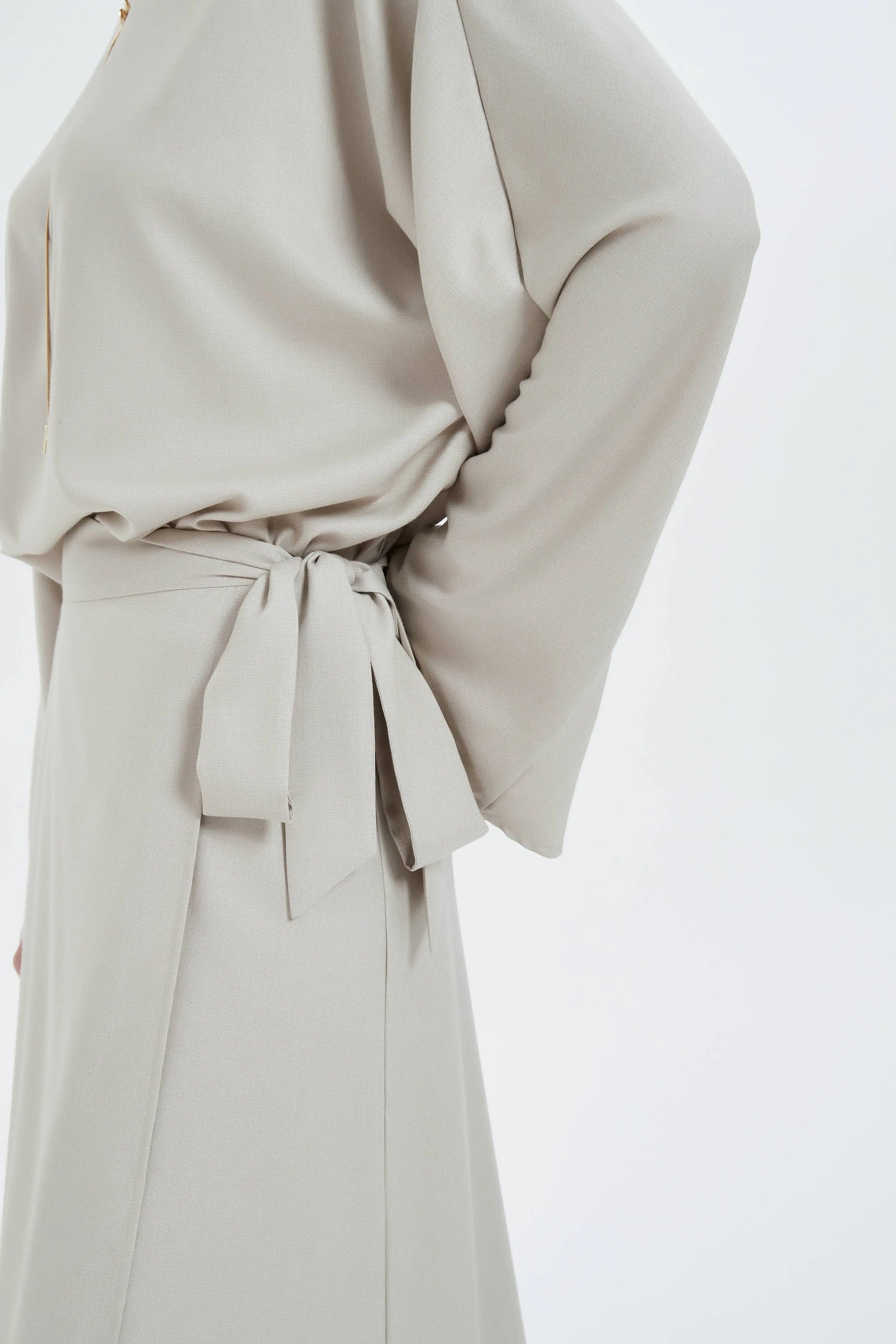 Ramadan kebaya Solid Color Simple Loose tunic with slit waist sleeve abaya Muslim Dresses.