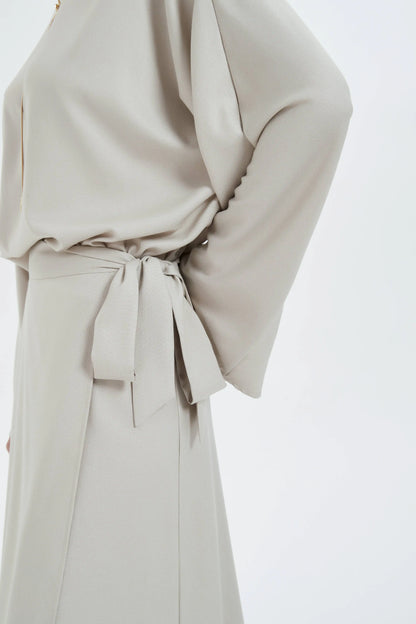 Ramadan kebaya Solid Color Simple Loose tunic with slit waist sleeve abaya Muslim Dresses.