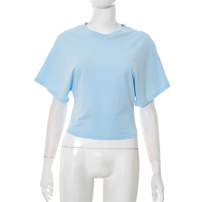 Trendix Basic Long Sleeve Crop Tops Women Summer O Neck Loose Casual Solid Pullover Top Ladies Street Party Club Fashion T Shirt