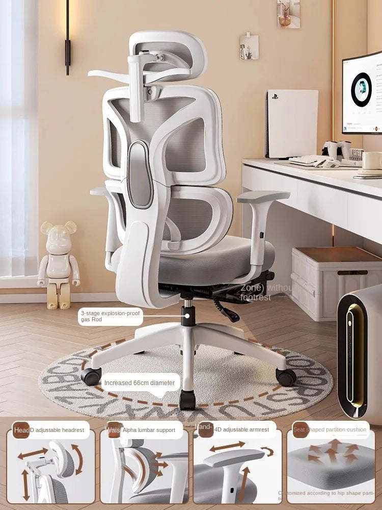 Ergonomischer Computerstuhl, Heimbüro, Lordosenstütze, Gaming-Stuhl, Liegestuhl aus Latex, atmungsaktives Mesh, 4D-verstellbare Armlehne