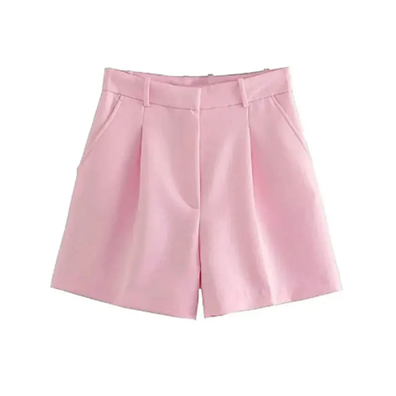 Mooyufon Women Fashion Side Pockets Front Darts Bermuda Shorts Vintage High Waist Zipper Fly Female Short Pants Mujer.